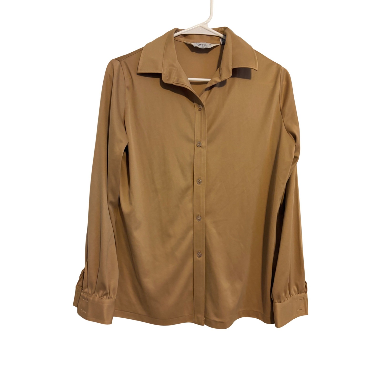 Hooper Associates Blouse Vintage 70s Camel Tan Button Down Officecore Size 14